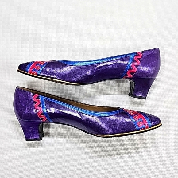 80's vintage Margaret J color block leather pumps - Picture 6 of 12